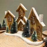 Rustic Wooden LED Christmas Village Scene | Light-Up Christmas Houses - 38x27cm Ornament - Tophatter Daily Deals