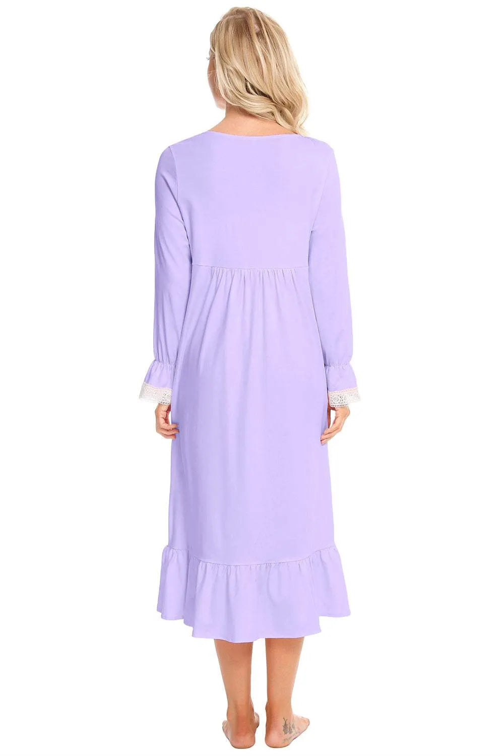 Lace Detail Square Neck Flounce Sleeve Night Dress Sleep Dresses - Tophatter Daily Deals