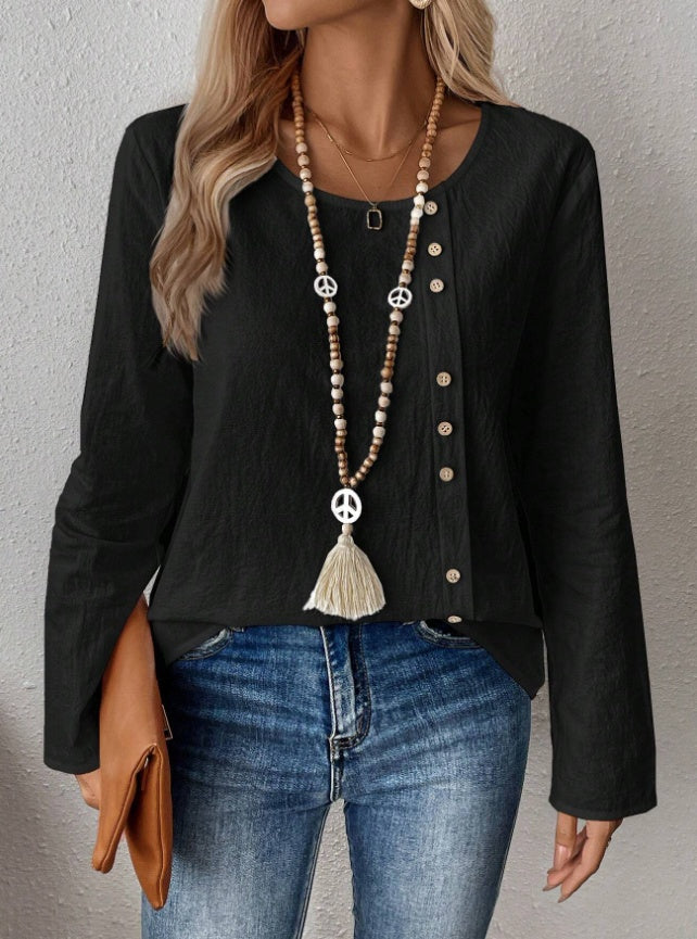 Lightweight Women Long Sleeve Top - Asymmetrical Button Black 3D Changing Face Moving Picture Frame - Tophatter Daily Deals