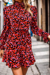 Heart Printed Mock Neck Flounce Sleeve Dress Casual Dresses - Tophatter Daily Deals