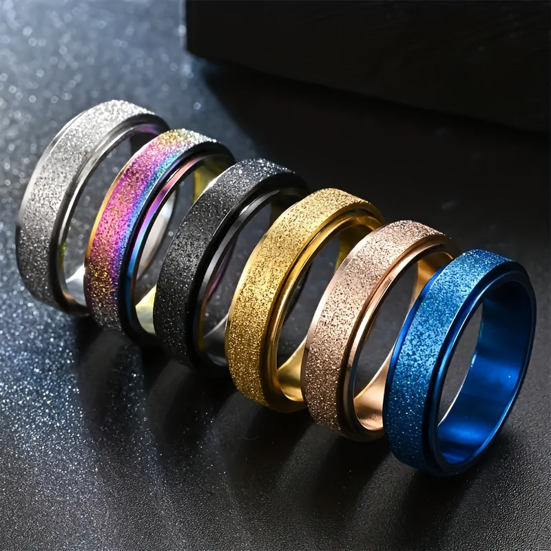 Stainless Steel Spinner Ring, Frosted Anxiety Fidget Band, 6 mm Rings - Tophatter Daily Deals