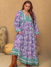 Plus Size Printed V-Neck Long Sleeve Maxi Dress Casual Dresses - Tophatter Daily Deals