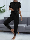 Round Neck Short Sleeve Top and Pants Set Black Loungewear Sets - Tophatter Daily Deals