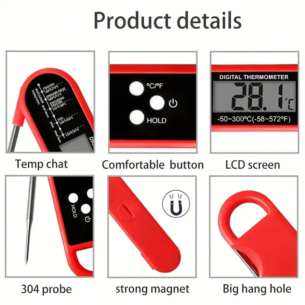 Digital Backlit Folding BBQ Kitchen Thermometer | Instant Read Meat Thermometer Kitchen Tools & Gadgets - Tophatter Daily Deals