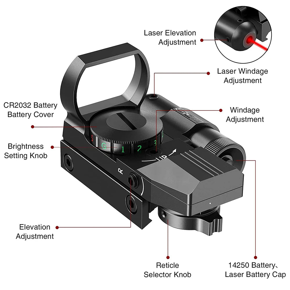 1x22x33 Red Green Dot Sight for 20mm Rail 5 Brights - Tophatter Daily Deals