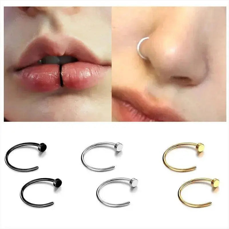 2/6Pcs Fake Nose Rings for Women, 316L Stainless Steel Lip Rings Labret Ring Nostril Hoop Piercing Studs Nose Piercing Jewelry - Tophatter Daily Deals