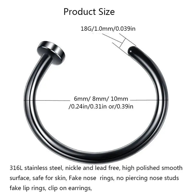 2/6Pcs Fake Nose Rings for Women, 316L Stainless Steel Lip Rings Labret Ring Nostril Hoop Piercing Studs Nose Piercing Jewelry - Tophatter Daily Deals