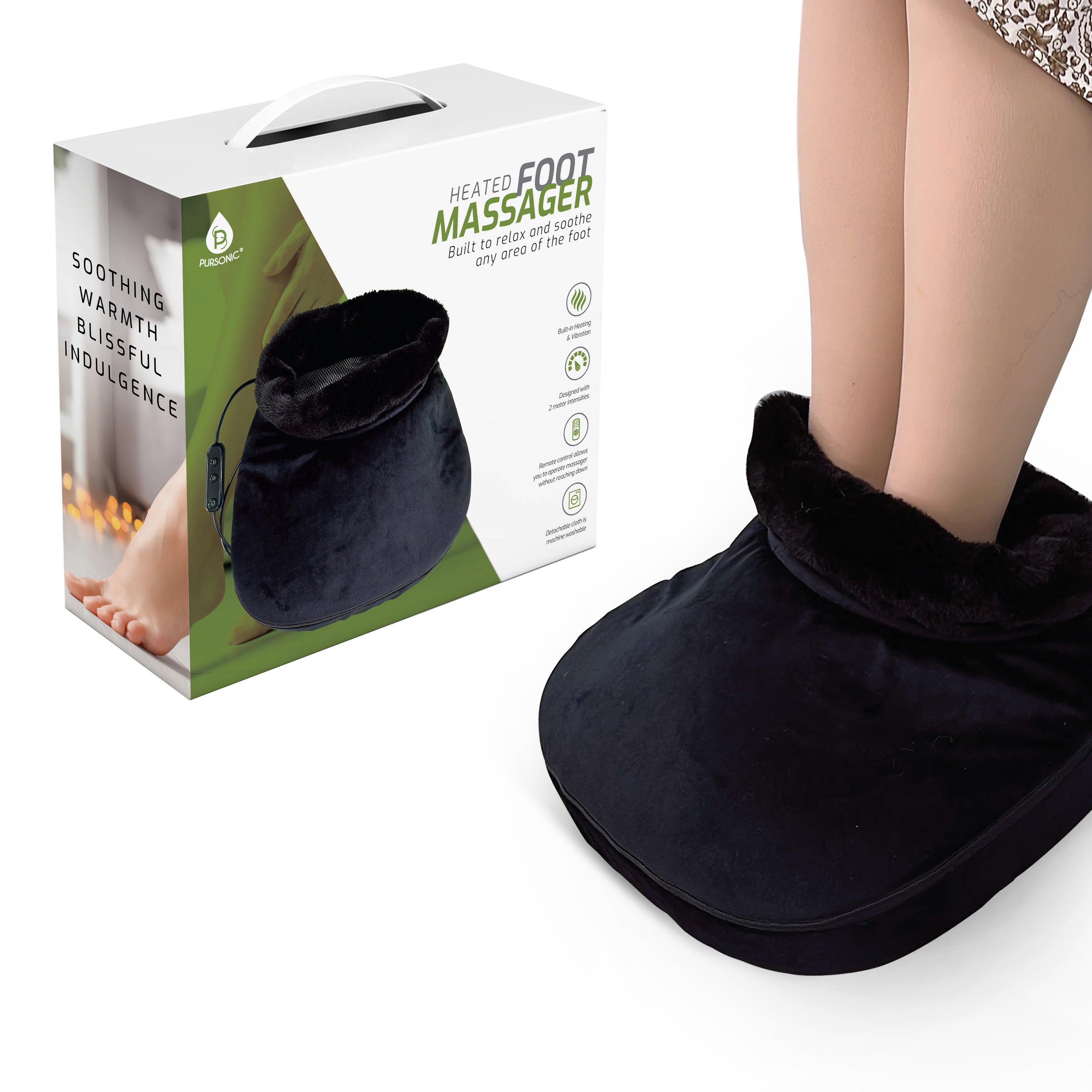 Pursonic Heated Foot Massager with Remote Control, Folding Design, and Dual Motor Intensities Black Massagers & Wraps - Tophatter Daily Deals