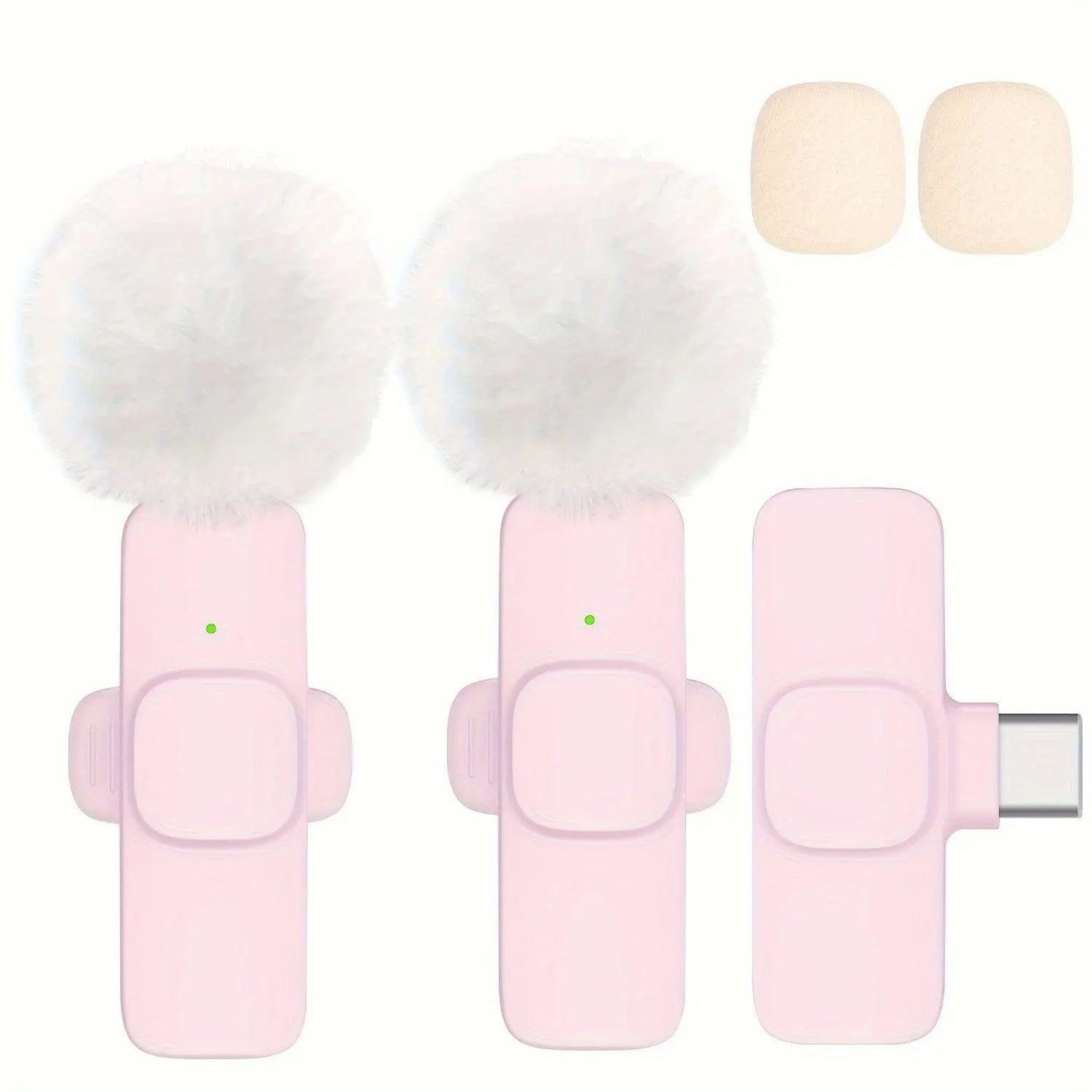 2-Pack ABS Wireless Lavalier Lapel Microphone with USB-C Connector for iPhone & iPad TypeC 2 mics for Windproof - Tophatter Daily Deals