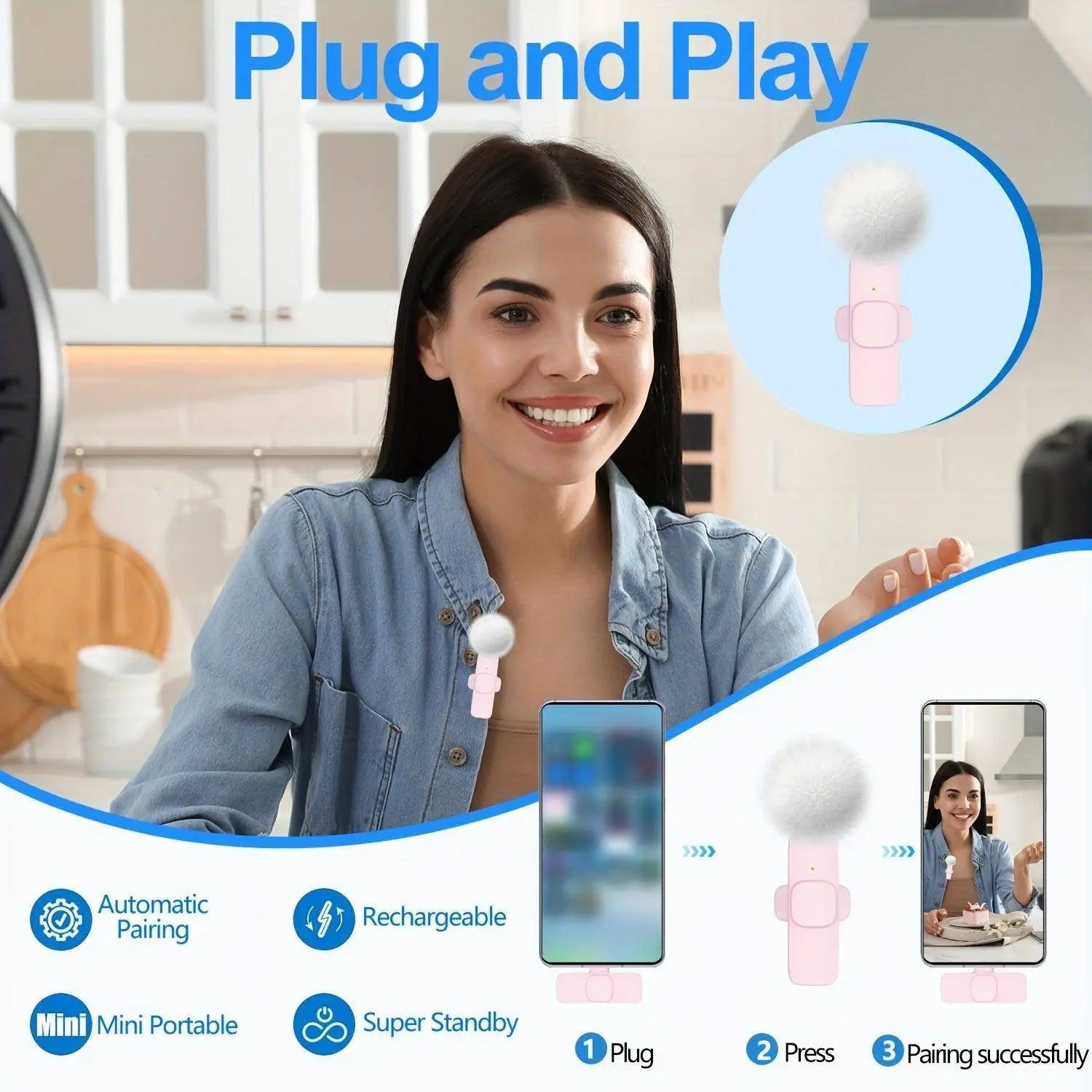 2-Pack ABS Wireless Lavalier Lapel Microphone with USB-C Connector for iPhone & iPad - Tophatter Daily Deals