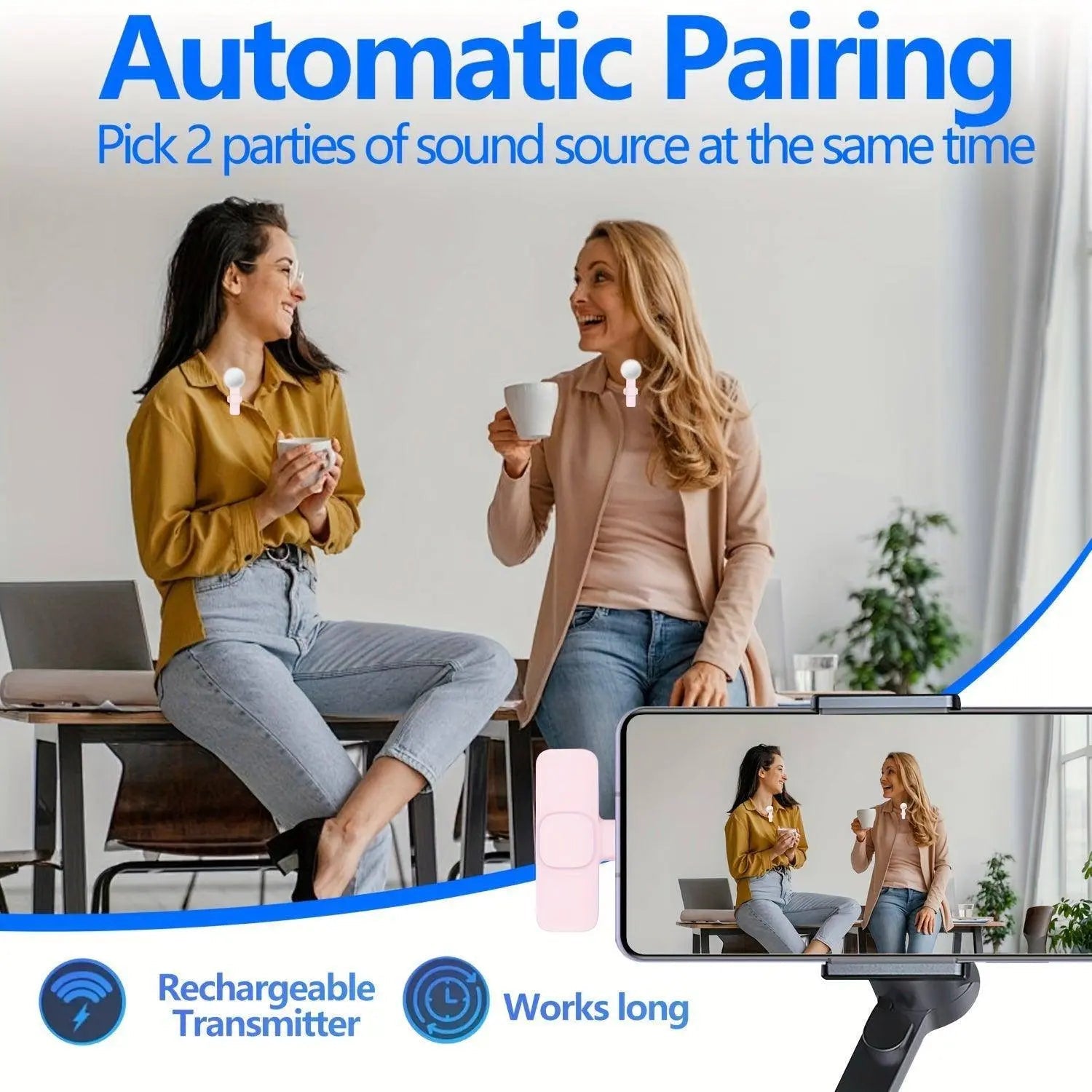 2-Pack ABS Wireless Lavalier Lapel Microphone with USB-C Connector for iPhone & iPad - Tophatter Daily Deals