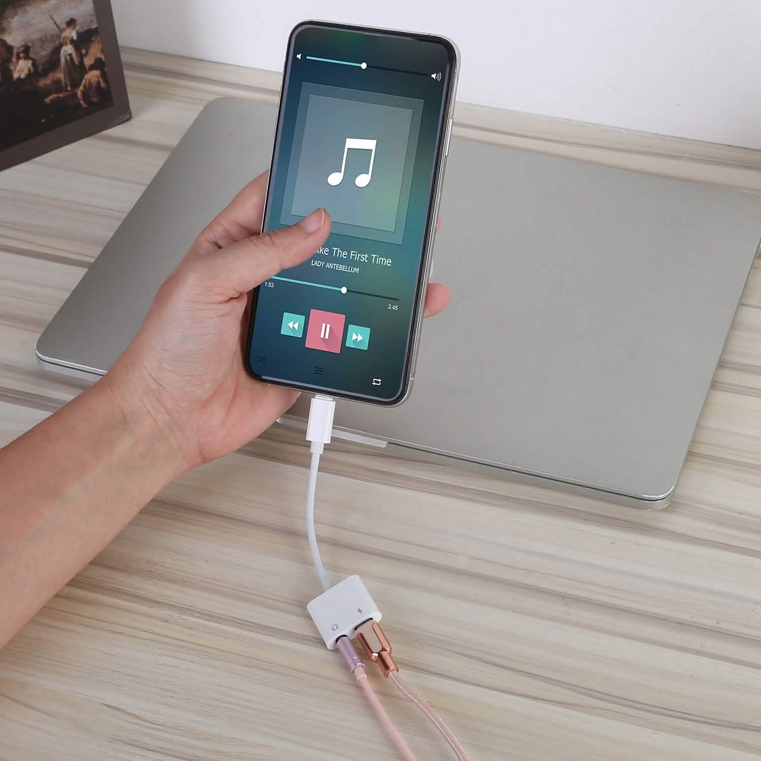 2-in-1 3.5mm Headphone Adapter Charger Audio Splitter Dongle Mobile Accessories - Tophatter Daily Deals