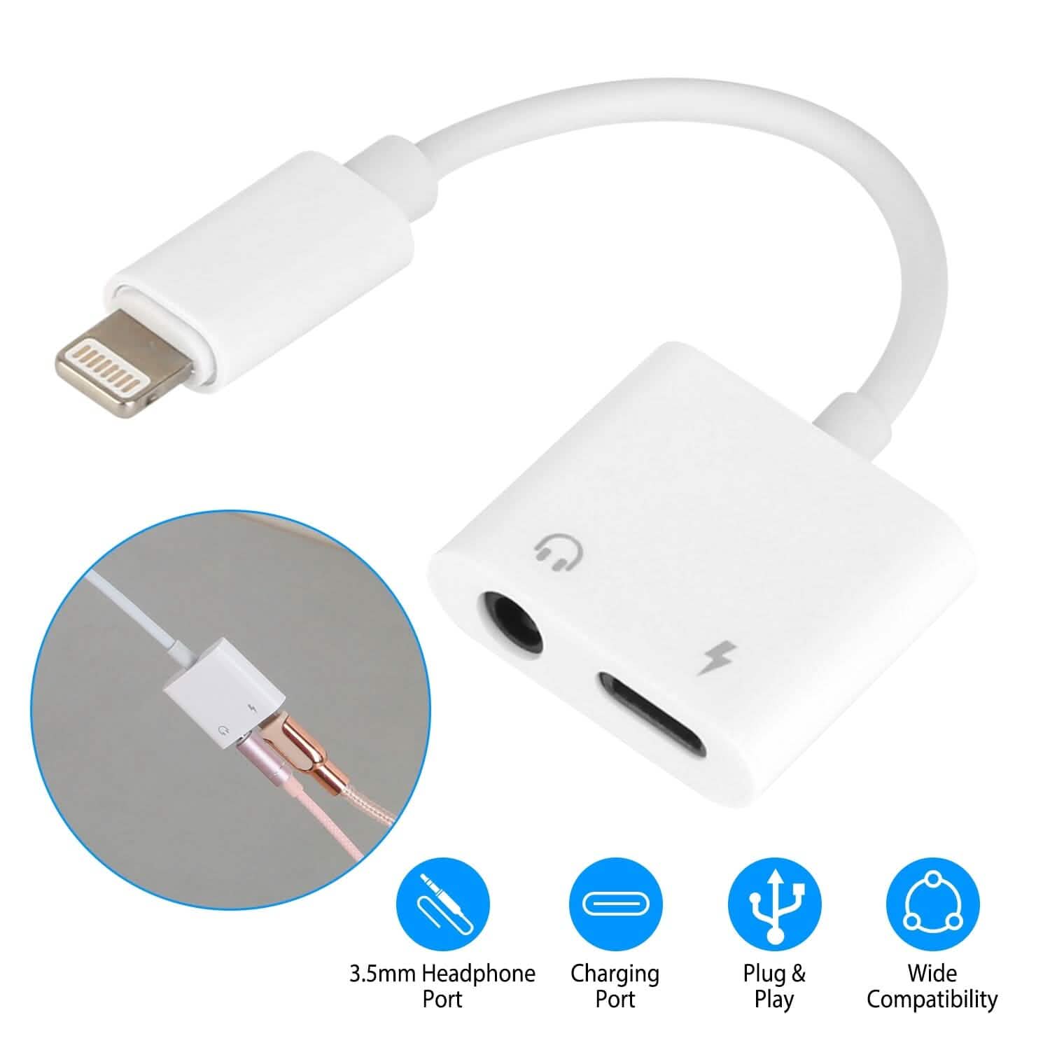 2-in-1 3.5mm Headphone Adapter Charger Audio Splitter Dongle Mobile Accessories - Tophatter Daily Deals
