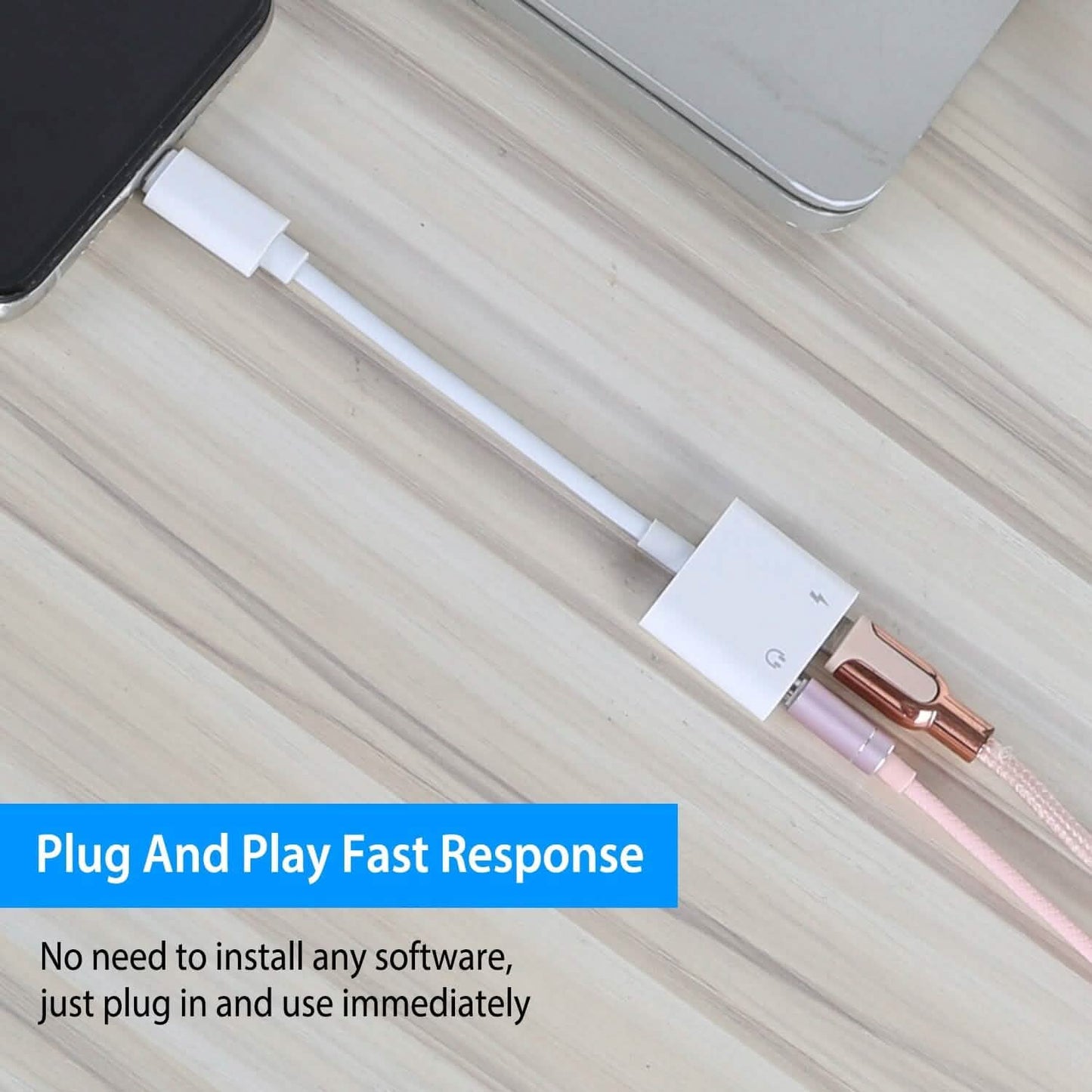 2-in-1 3.5mm Headphone Adapter Charger Audio Splitter Dongle Mobile Accessories - Tophatter Daily Deals