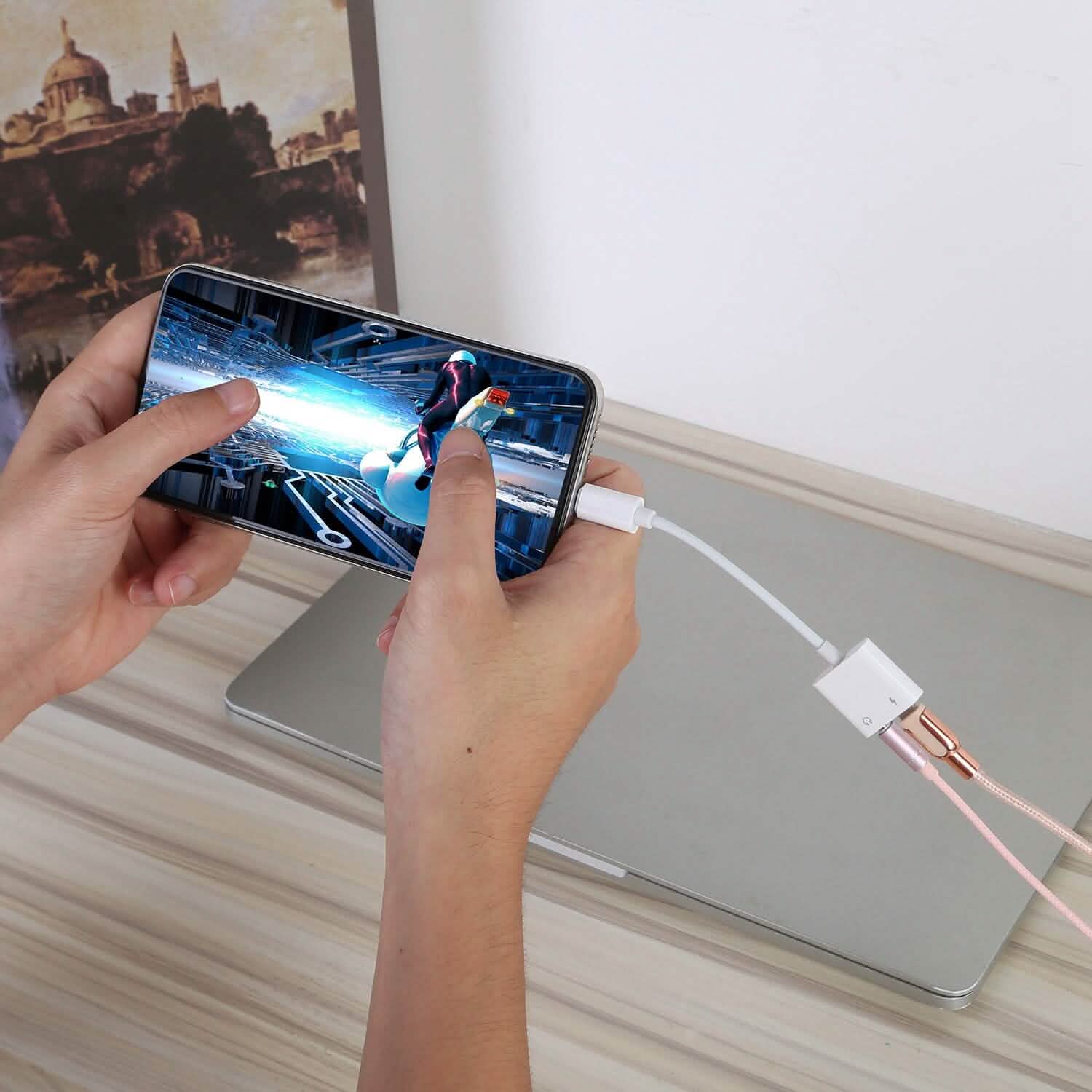 2-in-1 3.5mm Headphone Adapter Charger Audio Splitter Dongle Mobile Accessories - Tophatter Daily Deals