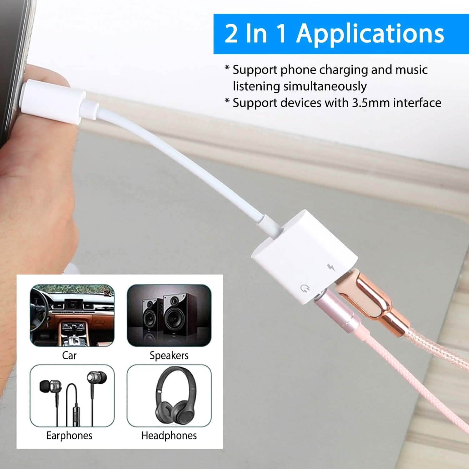 2-in-1 3.5mm Headphone Adapter Charger Audio Splitter Dongle Mobile Accessories - Tophatter Daily Deals