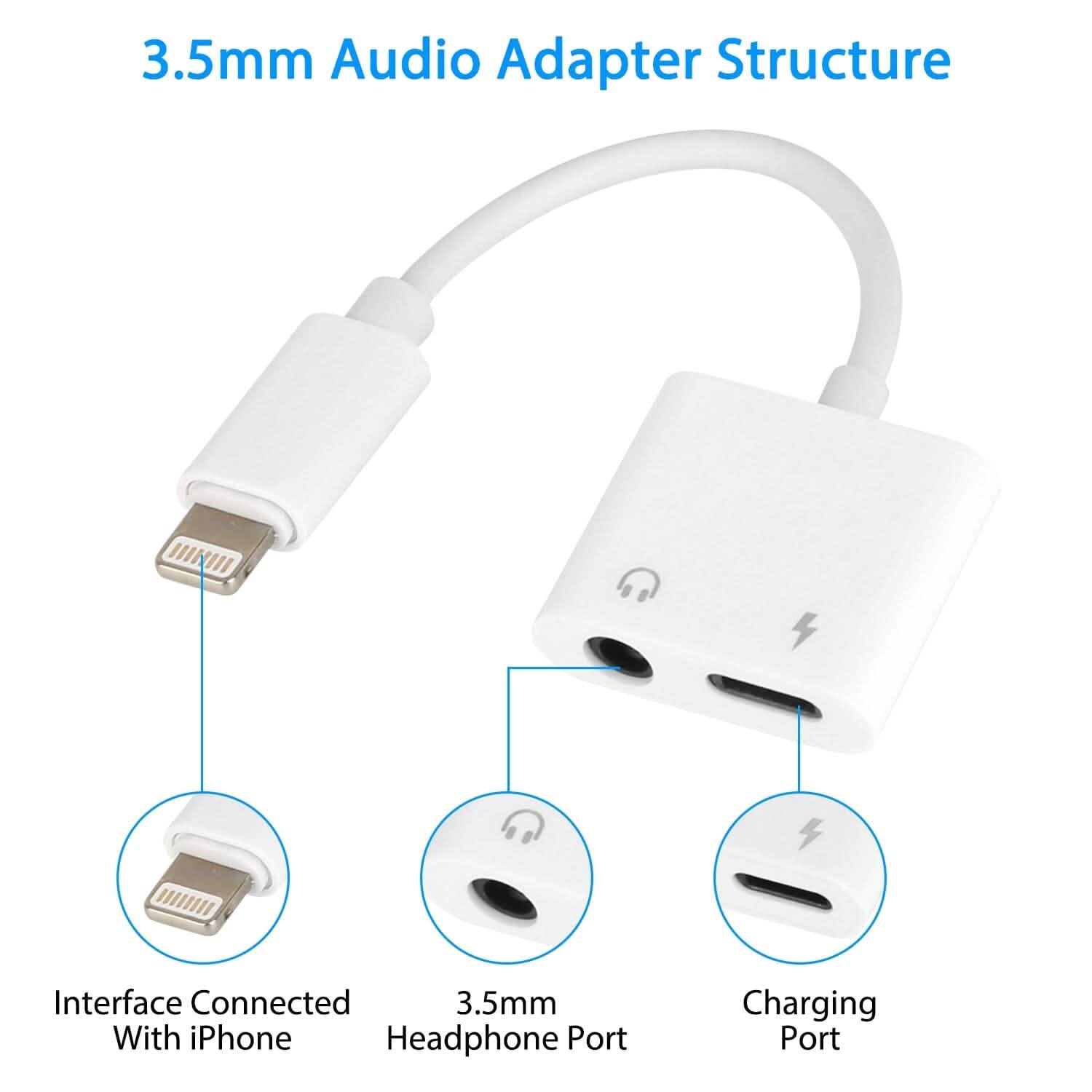 2-in-1 3.5mm Headphone Adapter Charger Audio Splitter Dongle Mobile Accessories - Tophatter Daily Deals
