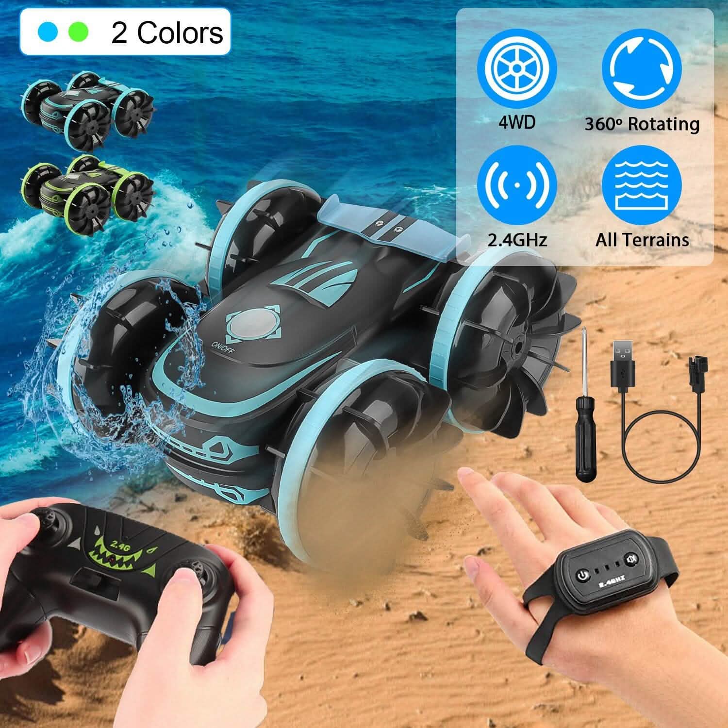2-in-1 Amphibious RC Car Toy 4GHz 4WD Double-sided 360¬∞ Rotating Stunt Car Toys & Games - Tophatter Daily Deals