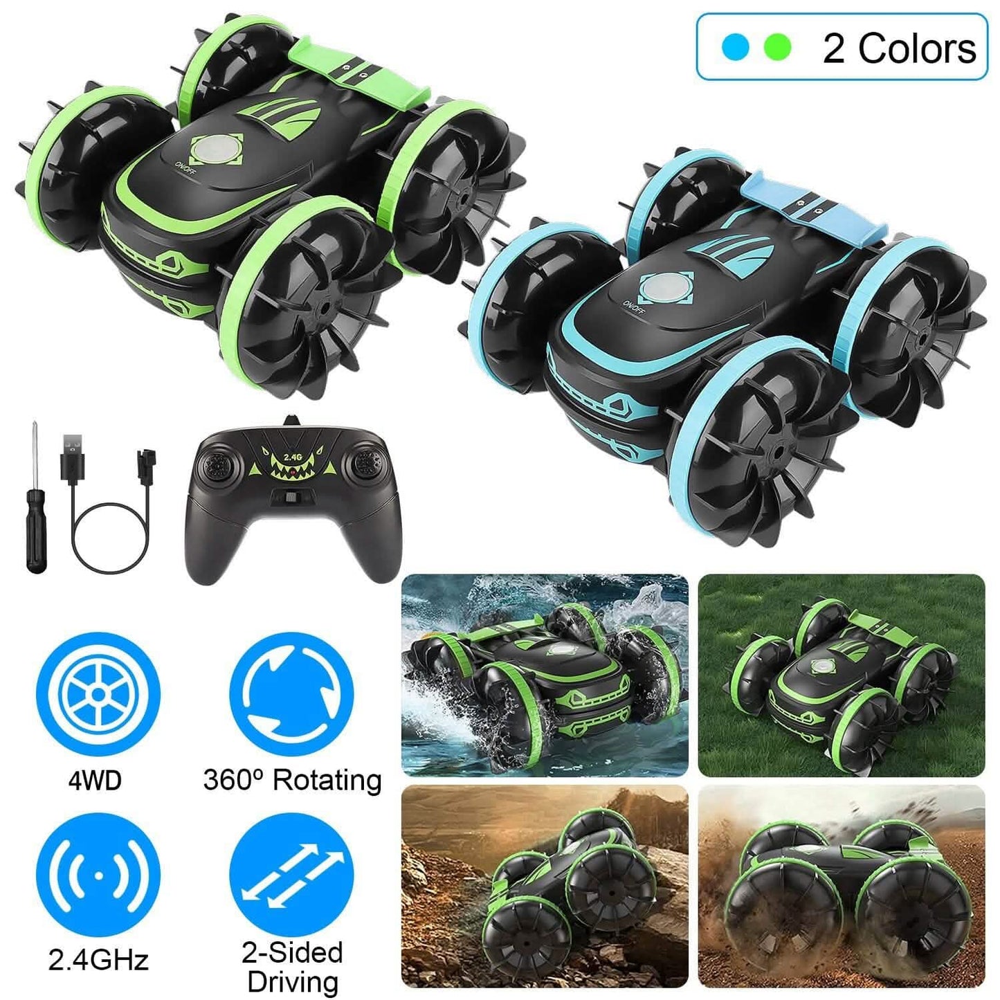 2-in-1 Amphibious RC Car Toy 4GHz 4WD Double-sided 360¬∞ Rotating Stunt Car Toys & Games - Tophatter Daily Deals