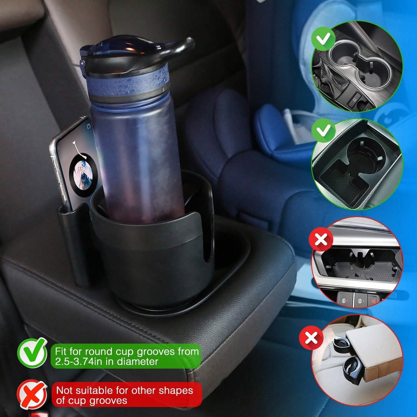 2-in-1 Car Cup Holder with Phone Holder Adjustable Base Automotive - Tophatter Daily Deals