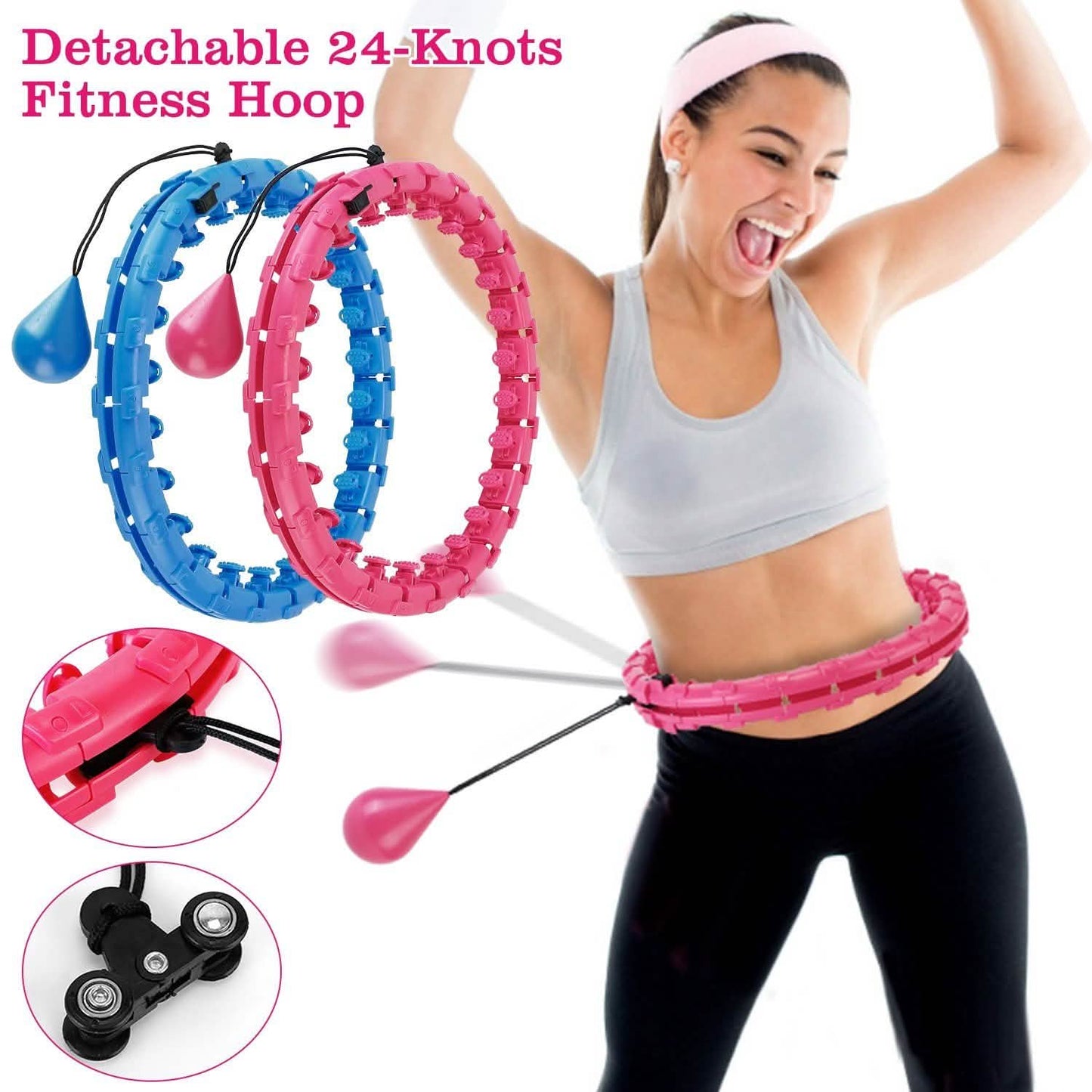 2-in-1 Fitness Hoop 24 Knots Abdomen Fitness Massage Hoops Weighted with 360 Auto Spinning Ball Detachable Knots Fitness & Exercise - Tophatter Daily Deals