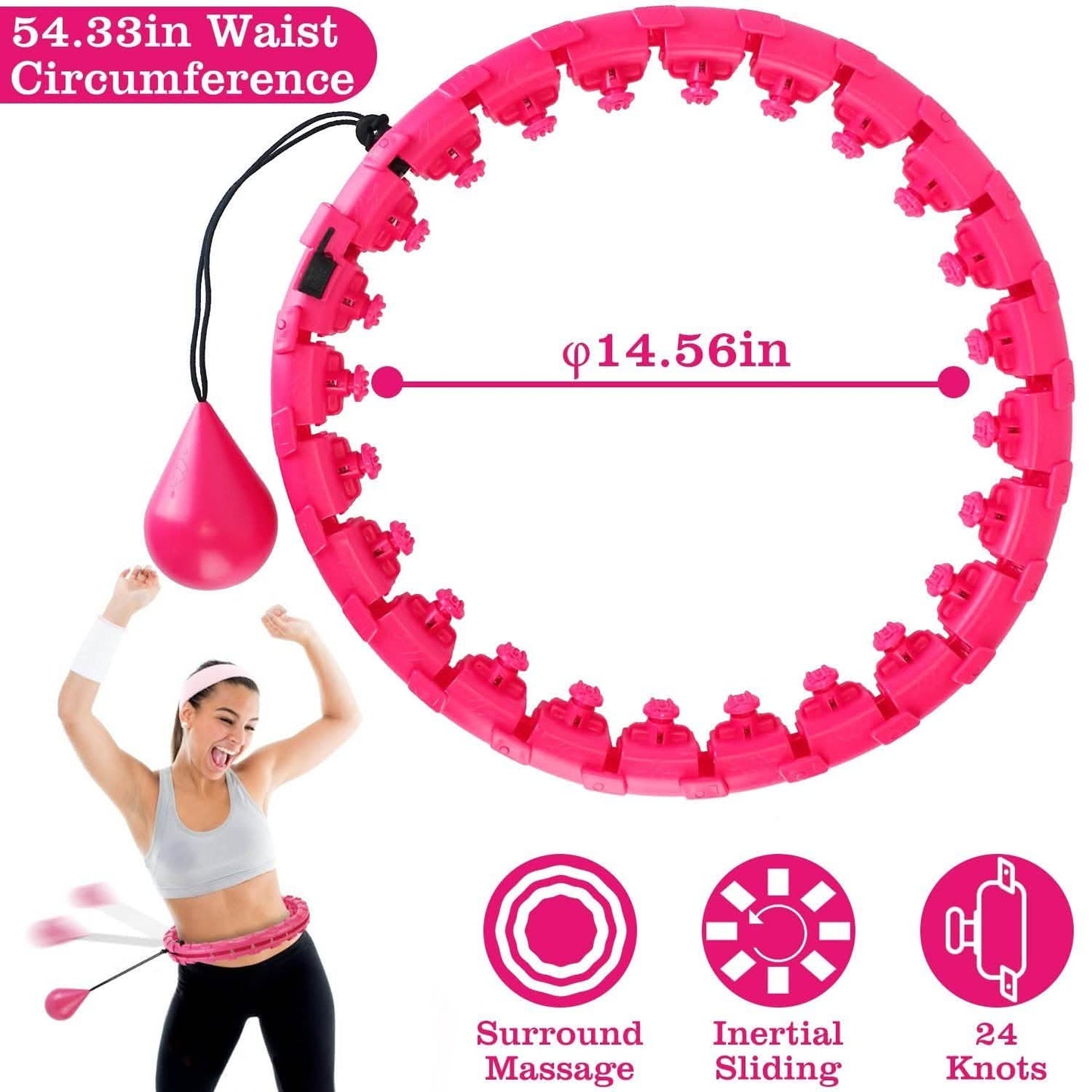 2-in-1 Fitness Hoop 24 Knots Abdomen Fitness Massage Hoops Weighted with 360 Auto Spinning Ball Detachable Knots Fitness & Exercise - Tophatter Daily Deals