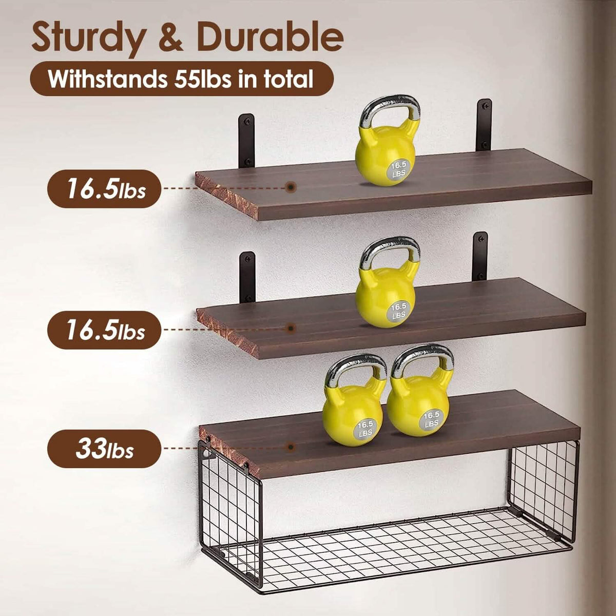 2-in-1 Floating Shelves Wall Mounted with Storage Basket Furniture & Decor - Tophatter Daily Deals