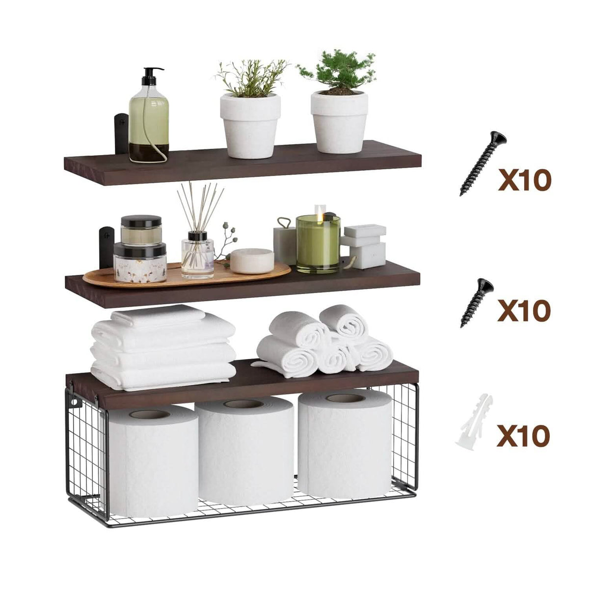 2-in-1 Floating Shelves Wall Mounted with Storage Basket Furniture & Decor - Tophatter Daily Deals