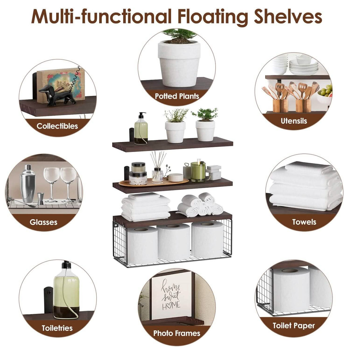2-in-1 Floating Shelves Wall Mounted with Storage Basket Furniture & Decor - Tophatter Daily Deals