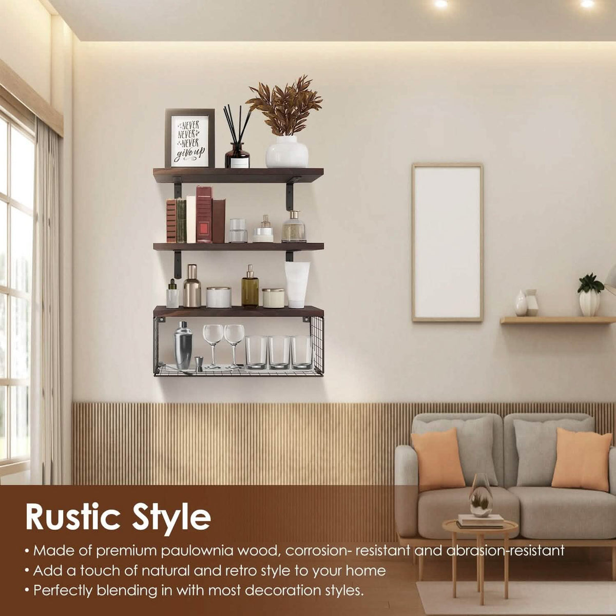 2-in-1 Floating Shelves Wall Mounted with Storage Basket Furniture & Decor - Tophatter Daily Deals