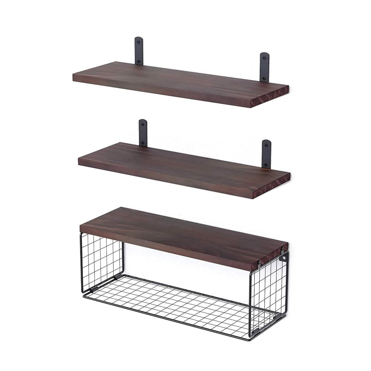 2-in-1 Floating Shelves Wall Mounted with Storage Basket Furniture & Decor - Tophatter Daily Deals