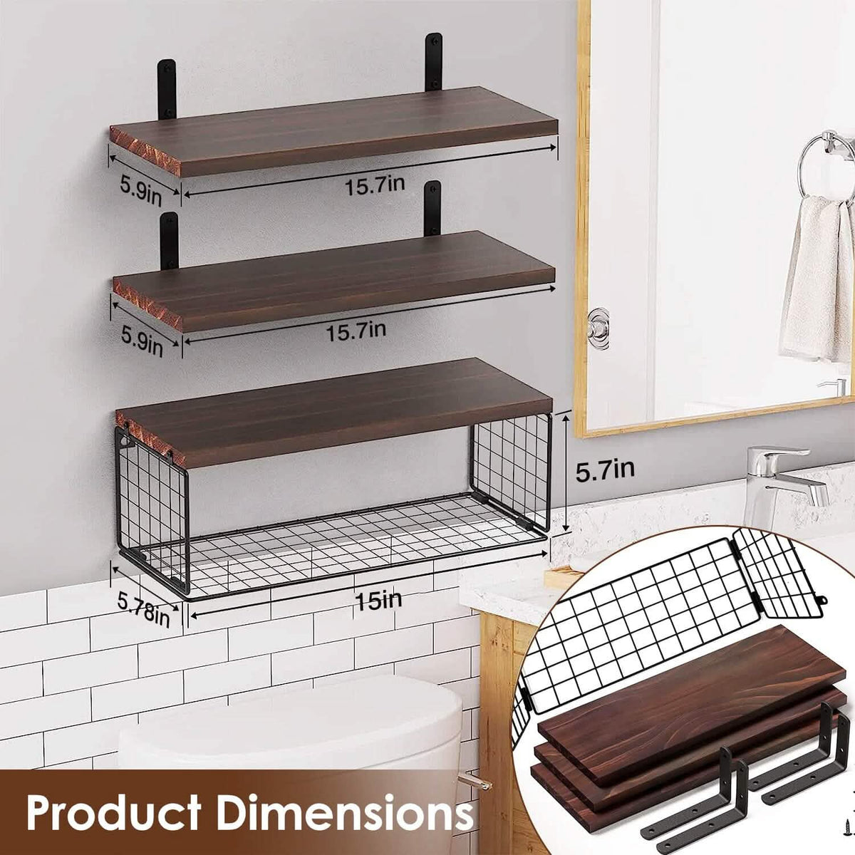 2-in-1 Floating Shelves Wall Mounted with Storage Basket Furniture & Decor - Tophatter Daily Deals