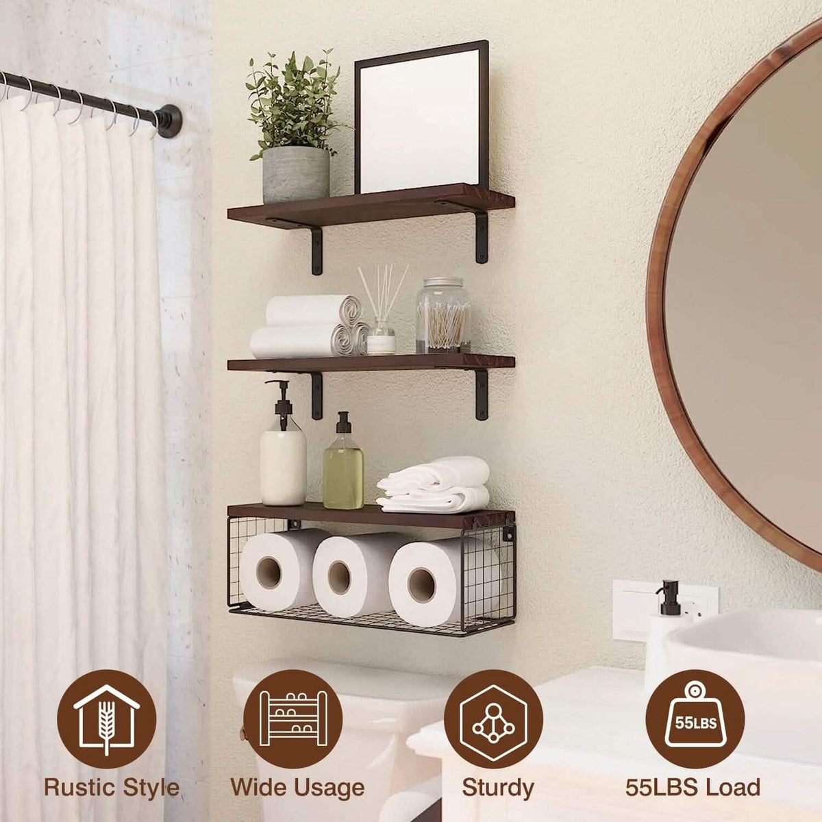 2-in-1 Floating Shelves Wall Mounted with Storage Basket Furniture & Decor - Tophatter Daily Deals