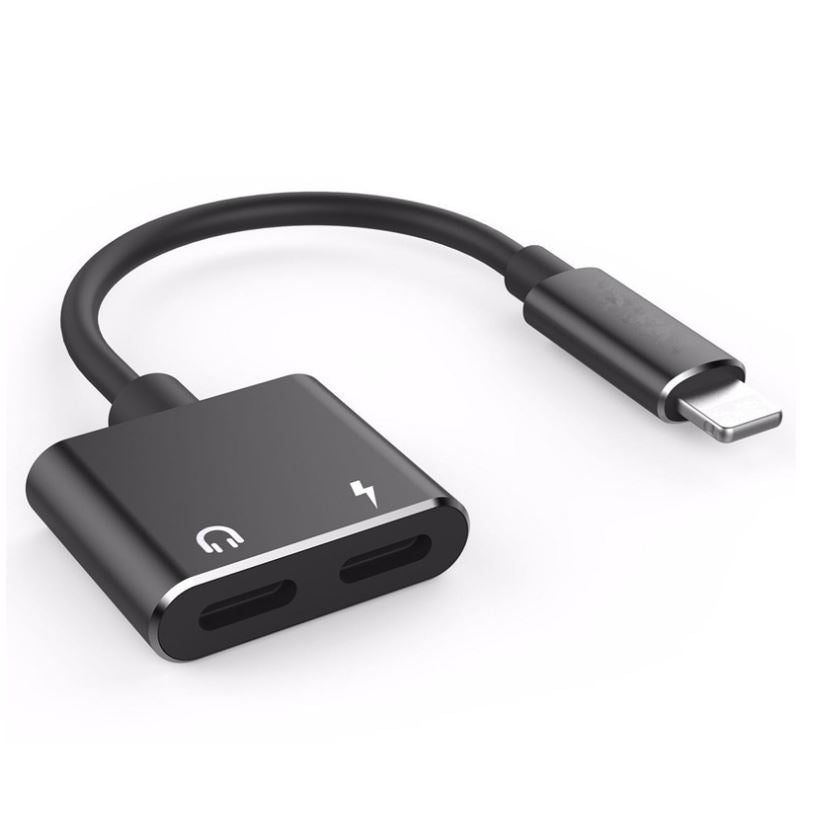 2-in-1 for Lightning Adapter For iPhone 7 8 Plus 10 X Black Charging Cable - Tophatter Daily Deals