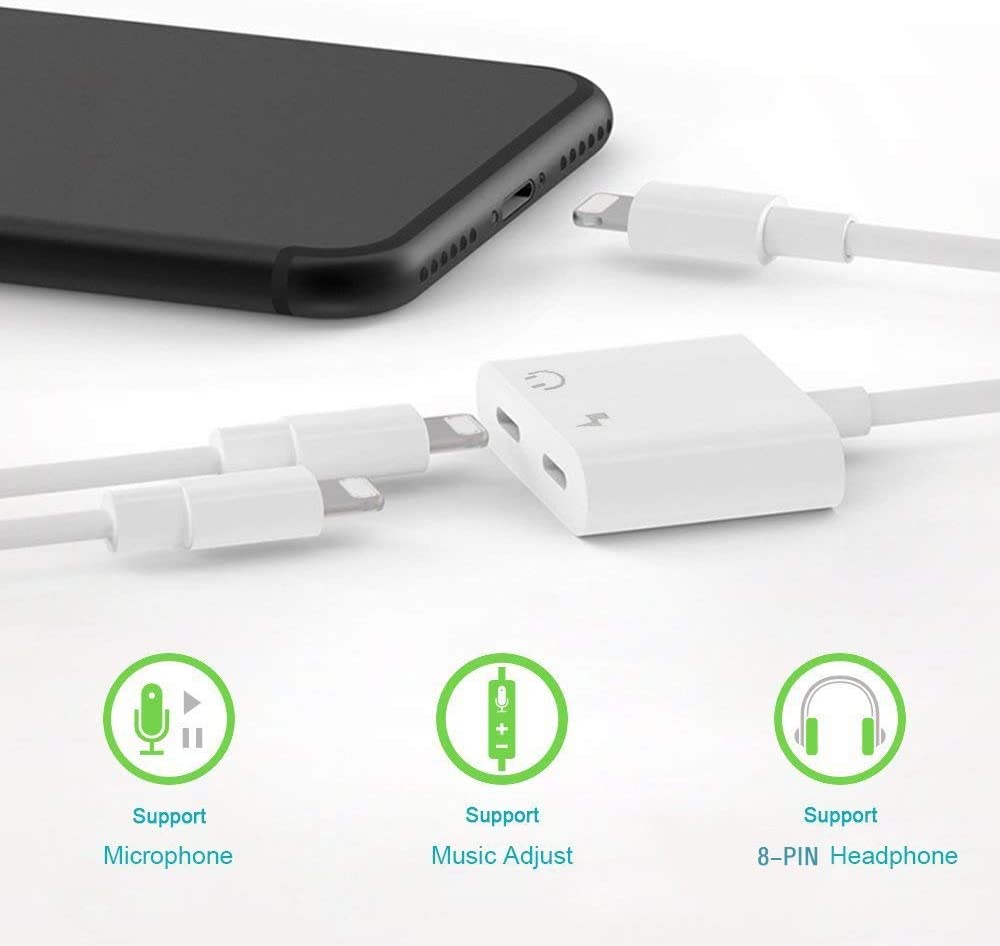 2-in-1 for Lightning Adapter For iPhone 7 8 Plus 10 X Charging Cable - Tophatter Daily Deals