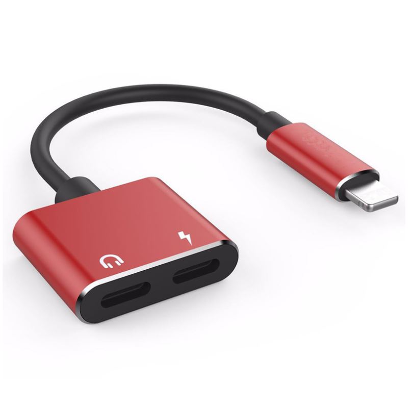 2-in-1 for Lightning Adapter For iPhone 7 8 Plus 10 X Red Charging Cable - Tophatter Daily Deals