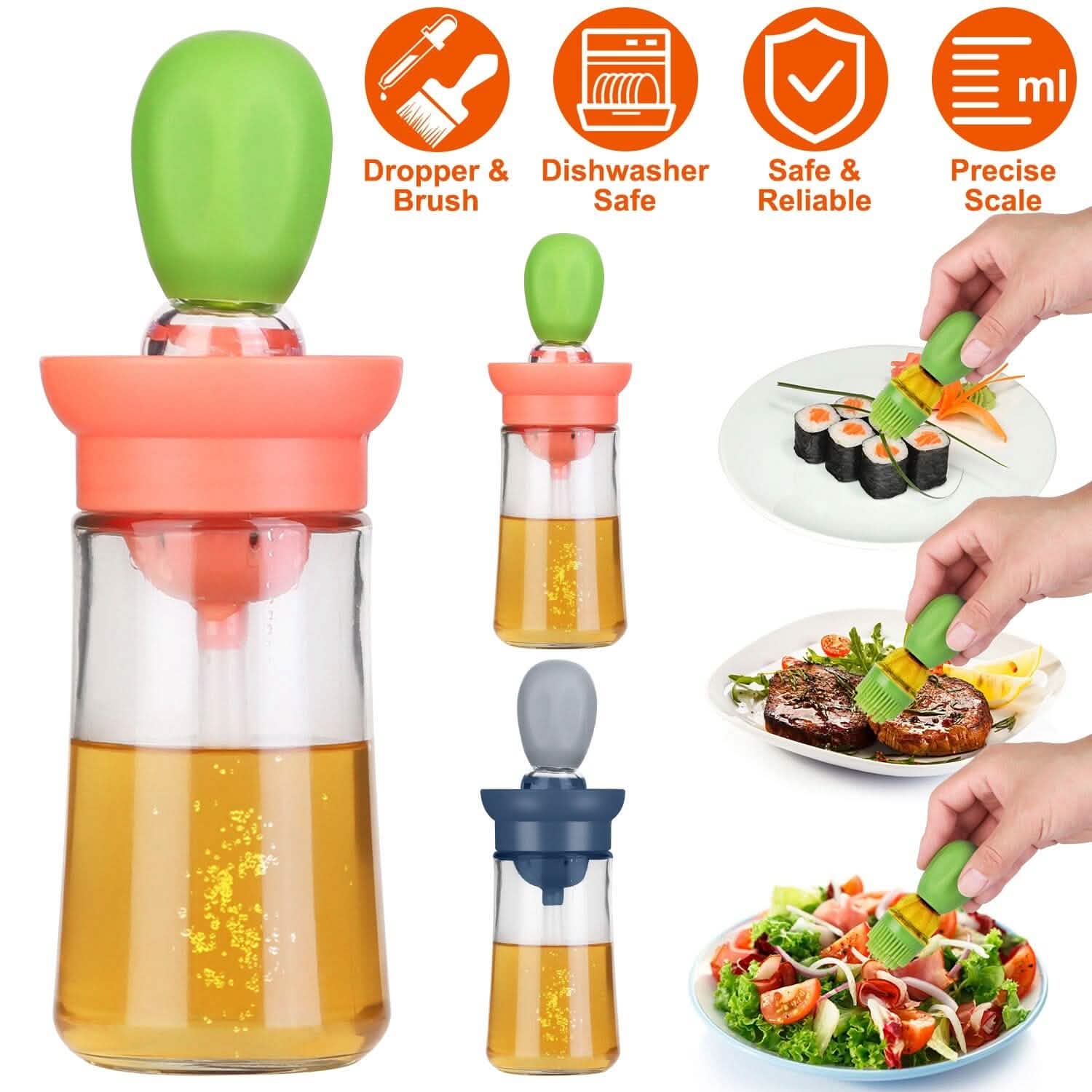 2-in-1 Glass Olive Oil Dispenser with Silicone Dropper Kitchen Tools & Gadgets - Tophatter Daily Deals