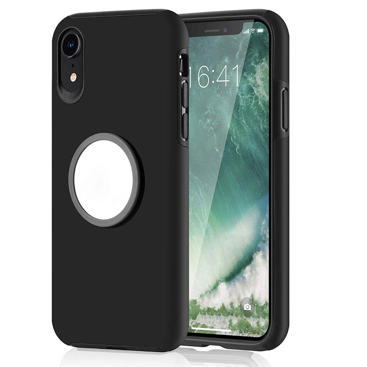 2-in-1 Hybrid Hard PC Covers Soft Rubber Shockproof Bumper Case Black iPhone XR Phone Case - Tophatter Daily Deals