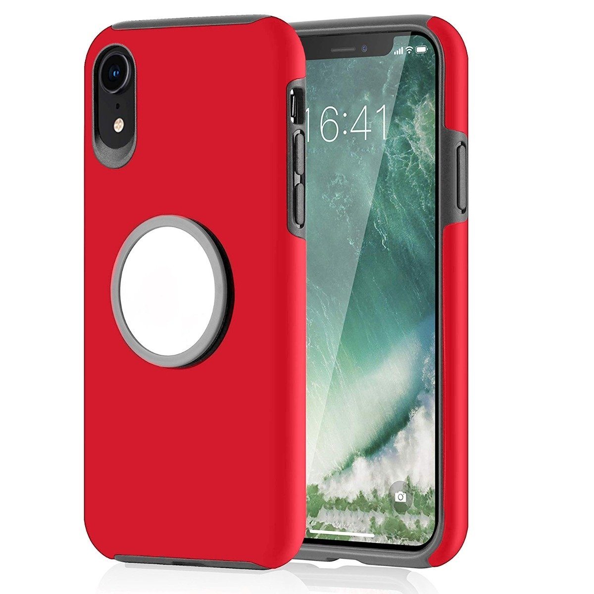 2-in-1 Hybrid Hard PC Covers Soft Rubber Shockproof Bumper Case Red iPhone XR Phone Case - Tophatter Daily Deals