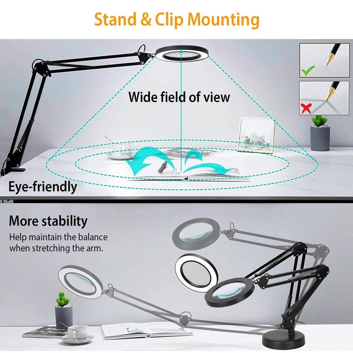 2-in-1 LED Magnifier Desk Lamp with 8x Magnifying Glass Indoor Lighting - Tophatter Daily Deals