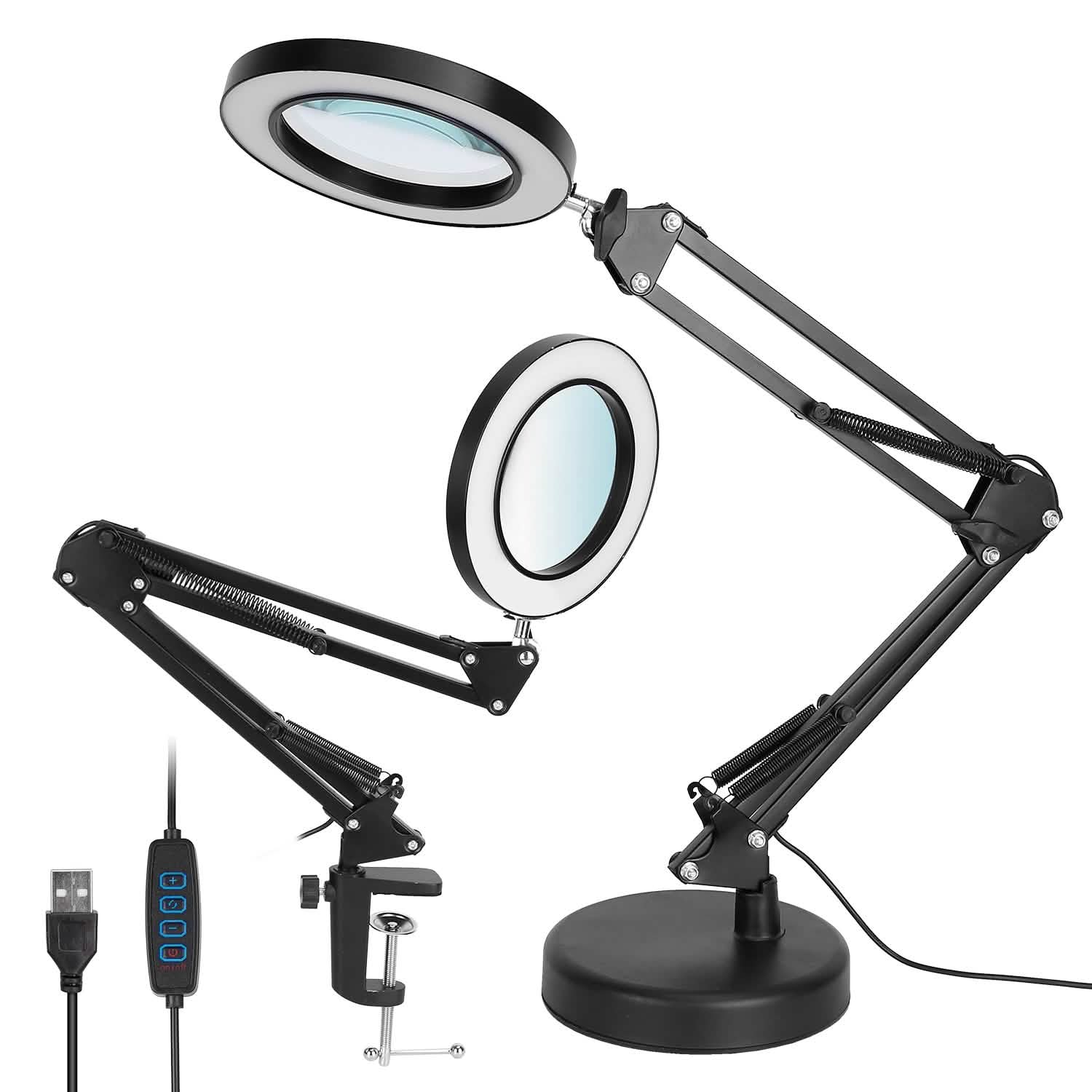 2-in-1 LED Magnifier Desk Lamp with 8x Magnifying Glass Indoor Lighting - Tophatter Daily Deals