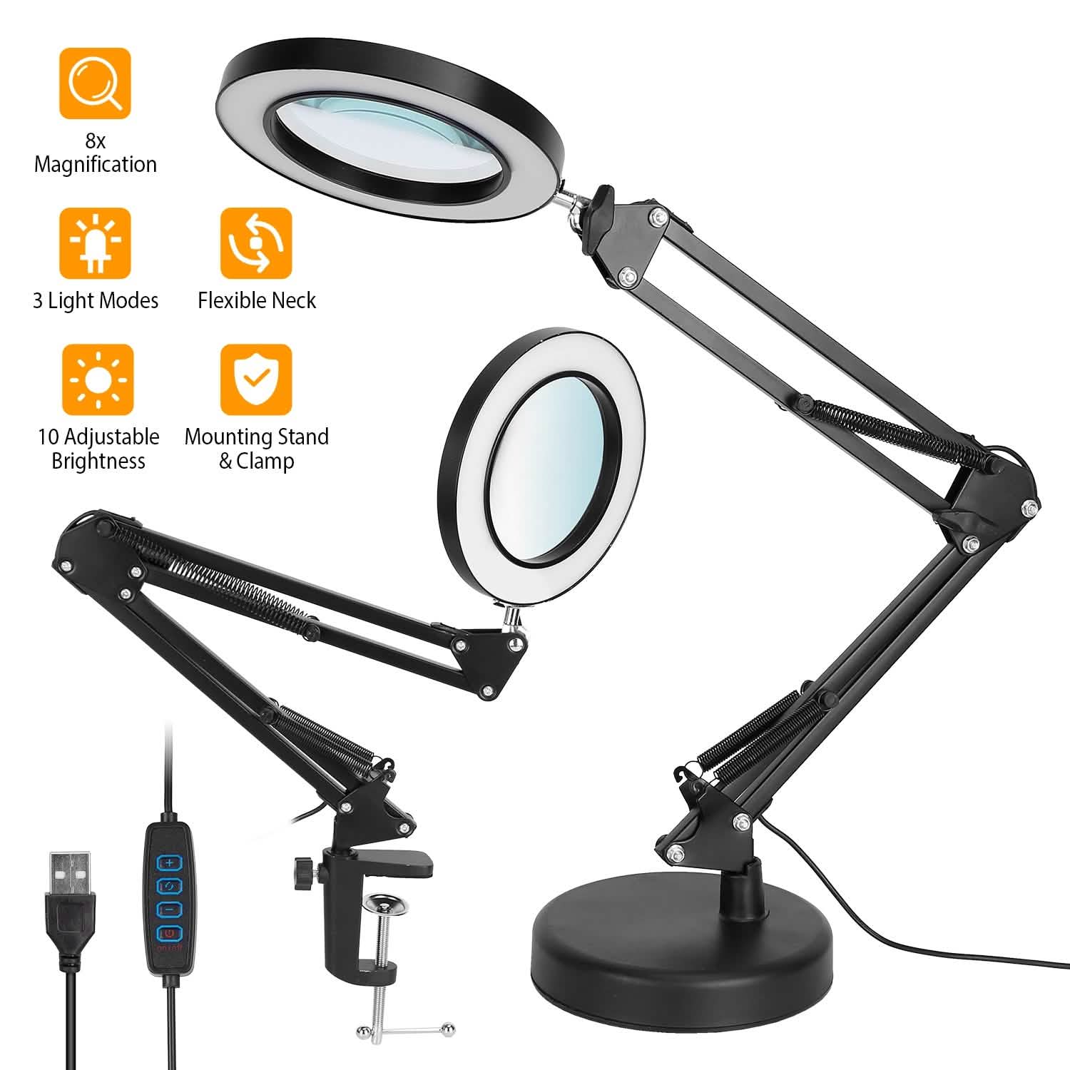 2-in-1 LED Magnifier Desk Lamp with 8x Magnifying Glass Indoor Lighting - Tophatter Daily Deals
