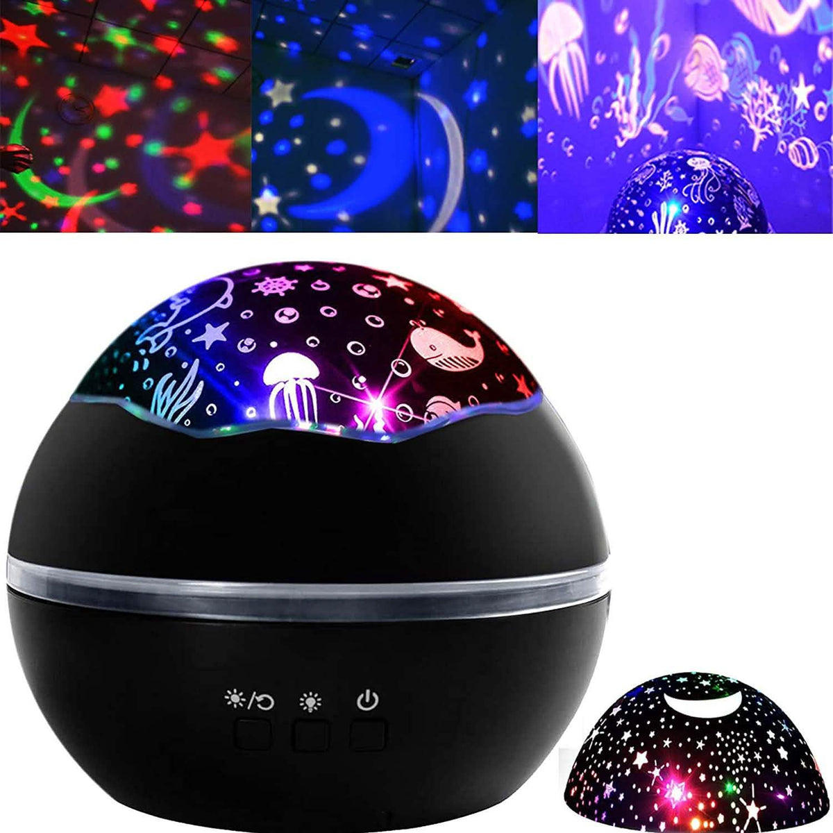 2-in-1 Ocean Star Night Light Projector Lamp 360 Degree Rotating Black Indoor Lighting - Tophatter Daily Deals