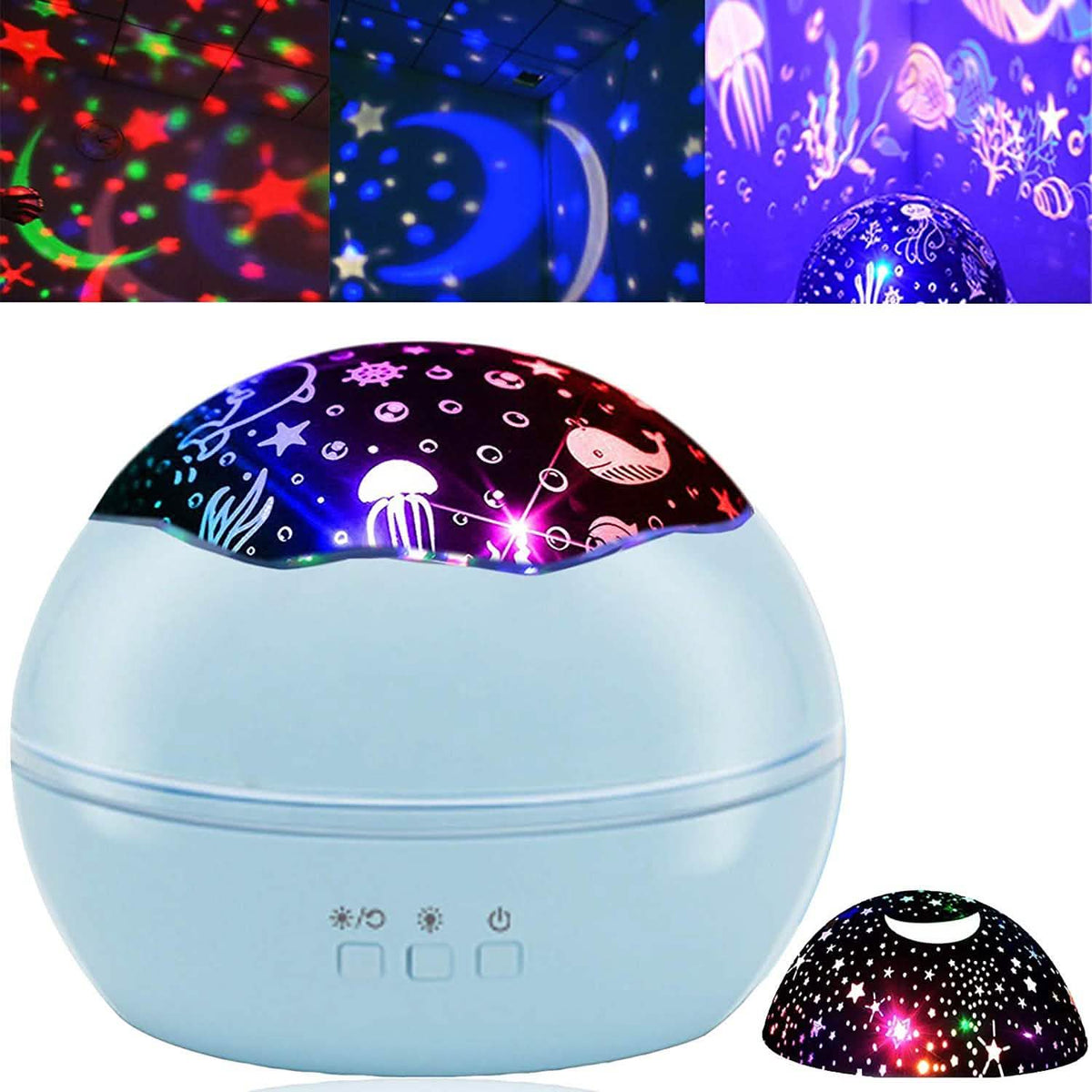 2-in-1 Ocean Star Night Light Projector Lamp 360 Degree Rotating Blue Indoor Lighting - Tophatter Daily Deals