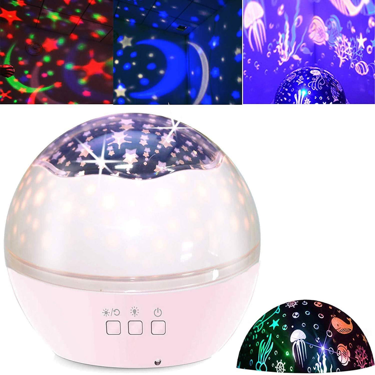2-in-1 Ocean Star Night Light Projector Lamp 360 Degree Rotating Pink Indoor Lighting - Tophatter Daily Deals