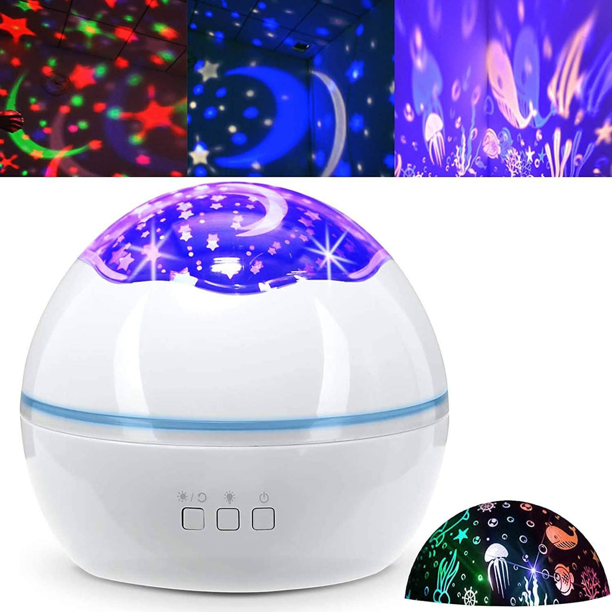 2-in-1 Ocean Star Night Light Projector Lamp 360 Degree Rotating White Indoor Lighting - Tophatter Daily Deals