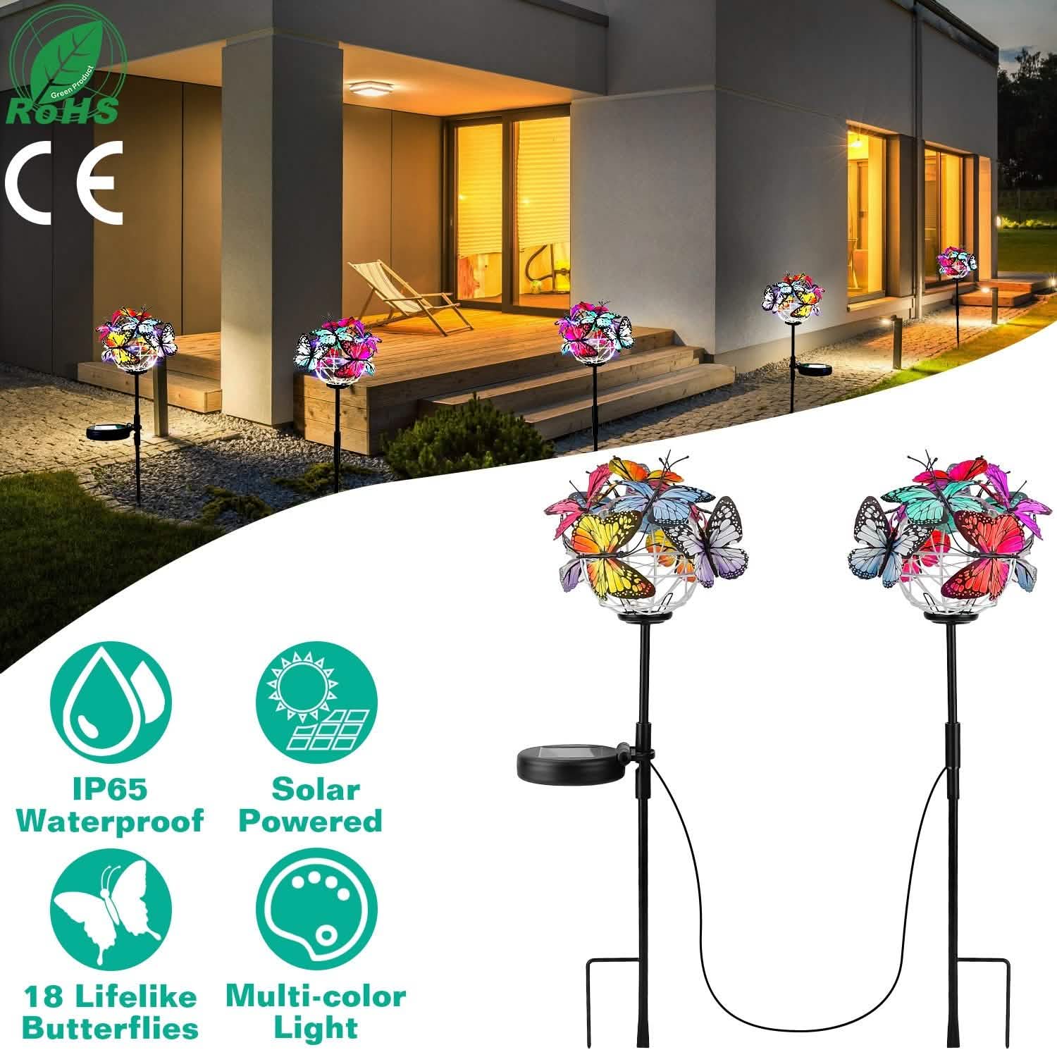 2-in-1 Outdoor Butterfly Solar Light Yard Stake Outdoor Lighting - Tophatter Daily Deals