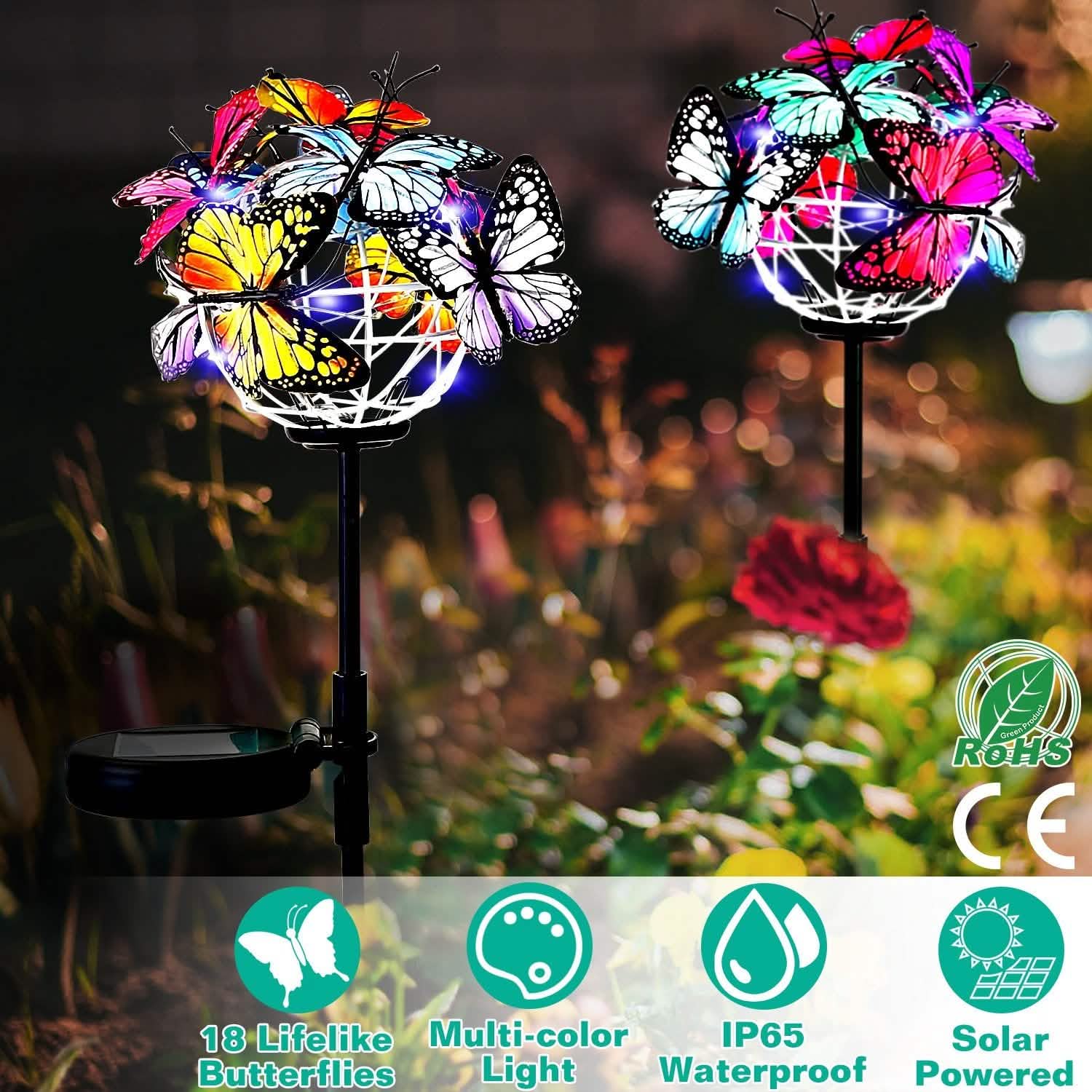 2-in-1 Outdoor Butterfly Solar Light Yard Stake Outdoor Lighting - Tophatter Daily Deals