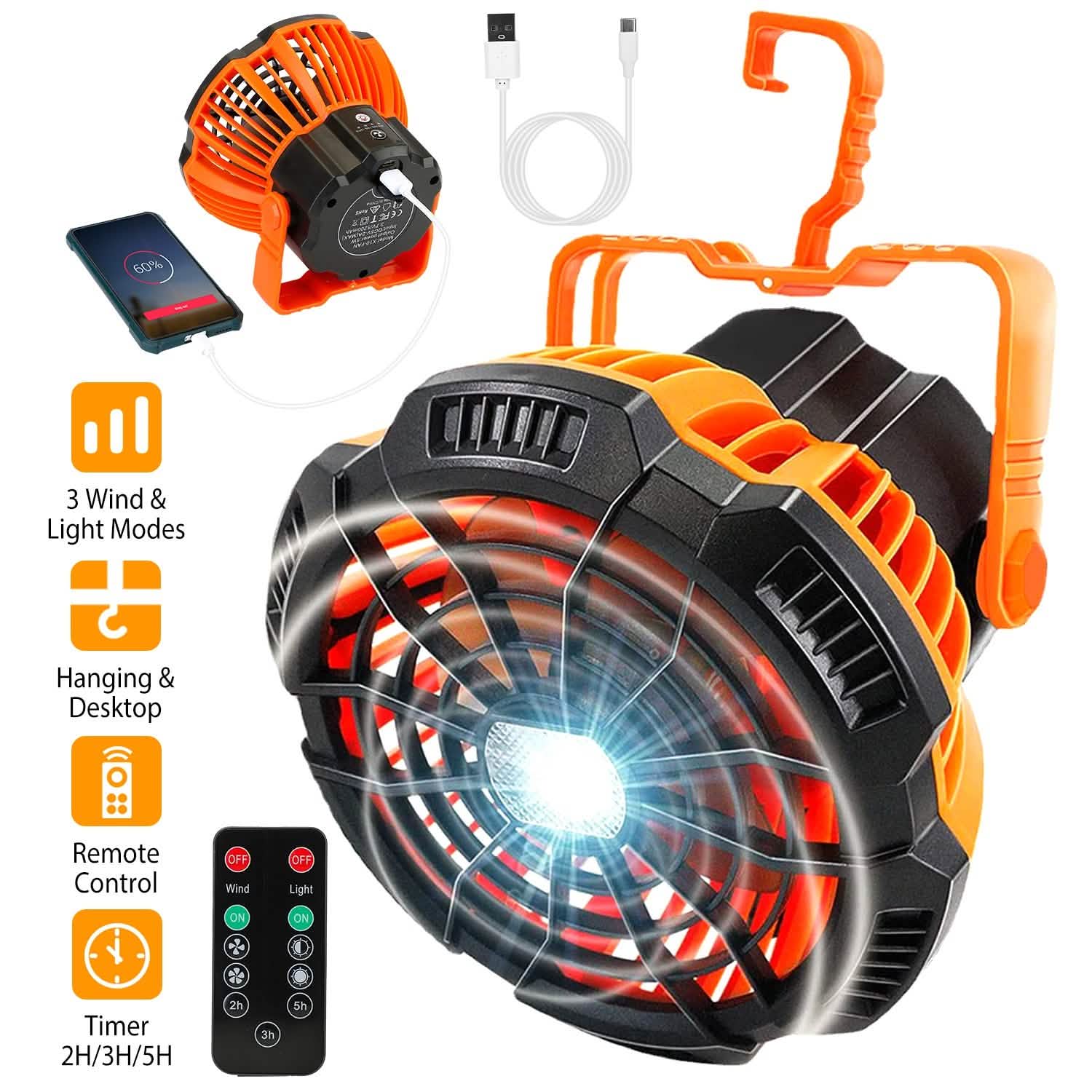 2-in-1 Portable Camping Lantern Electric Fan Outdoor Recreation - Tophatter Daily Deals