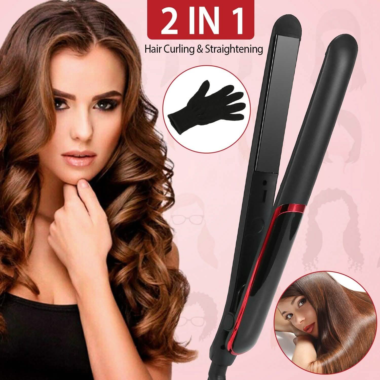 2-in-1 Twist Hair Straightener Ceramic Plate Hair Curler with Temperature Adjust LCD Display Beauty & Personal Care - Tophatter Daily Deals